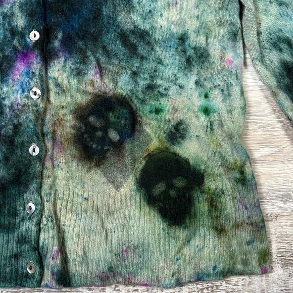 Galadriel Mattei Blossoms Skull Print Cashmere Cardigan Sweater- Size Large - Picture 5 of 10